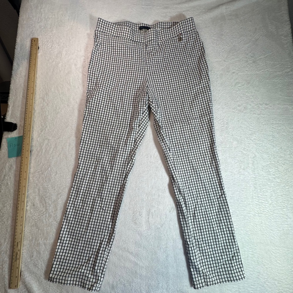 Tommy Hilfiger Womens Grid Check Plaid Dress Pants Black White Size 16
